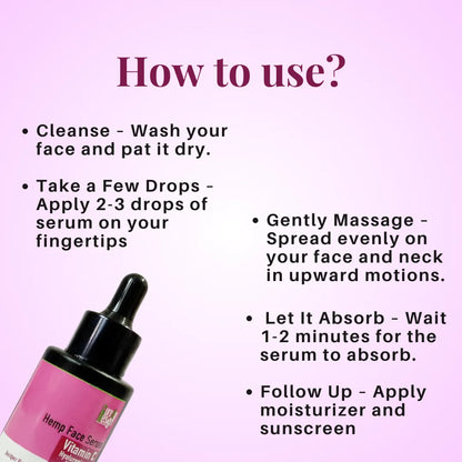 Cure By Design Hemp Face Serum  bottle with usage instructions on a pink background