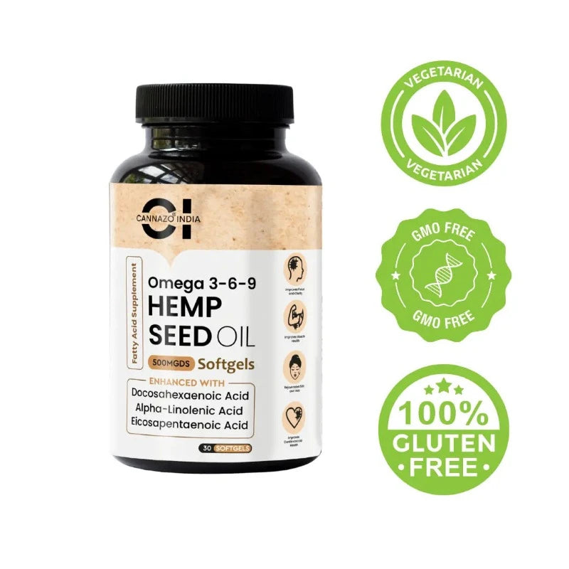 Hemp seed oil softgels bottle of cannazo hempseed oil listed for sale at cbd shop of india