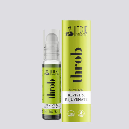 Indie Extracts throb revive & rejuvenate product with packaging on a light gray background