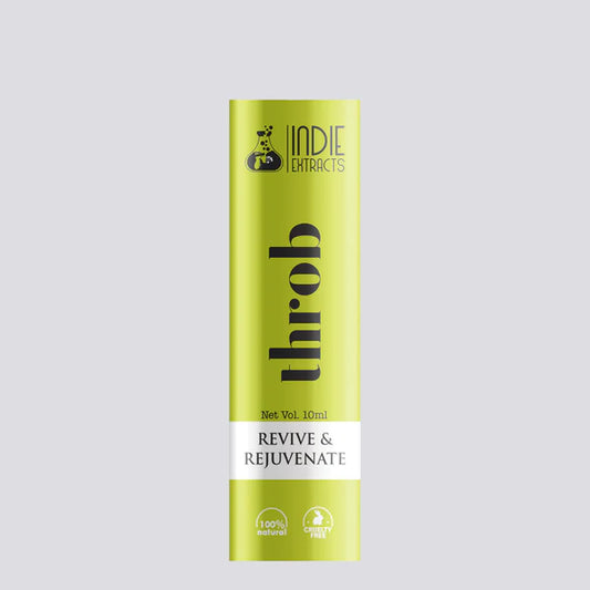 Indie Extracts throb product packaging on a light gray background
