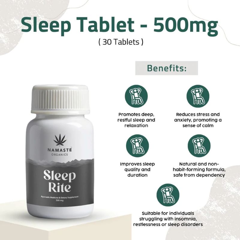 CBD Sleep tablet bottle with benefits listed on a white background