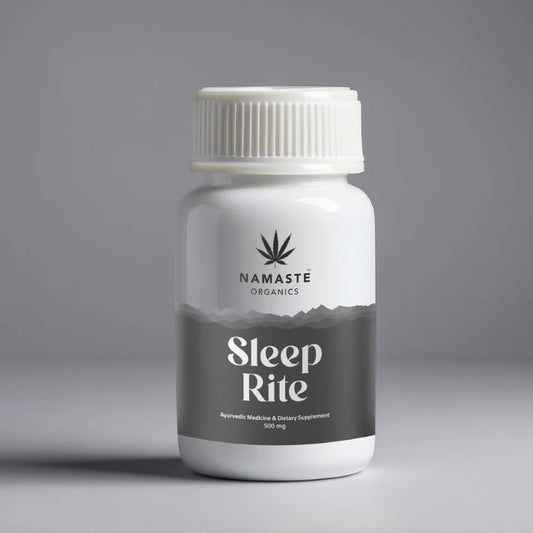 Namaste Organics Sleep Rite CDB Tablet supplement bottle on a gray background