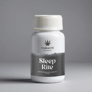 Namaste Organics Sleep Rite CDB Tablet supplement bottle on a gray background