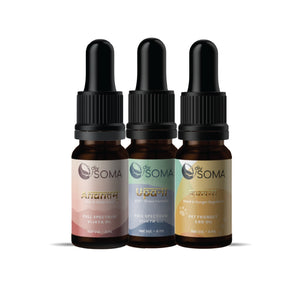 Three DivSoma CBD oil bottles on a white background